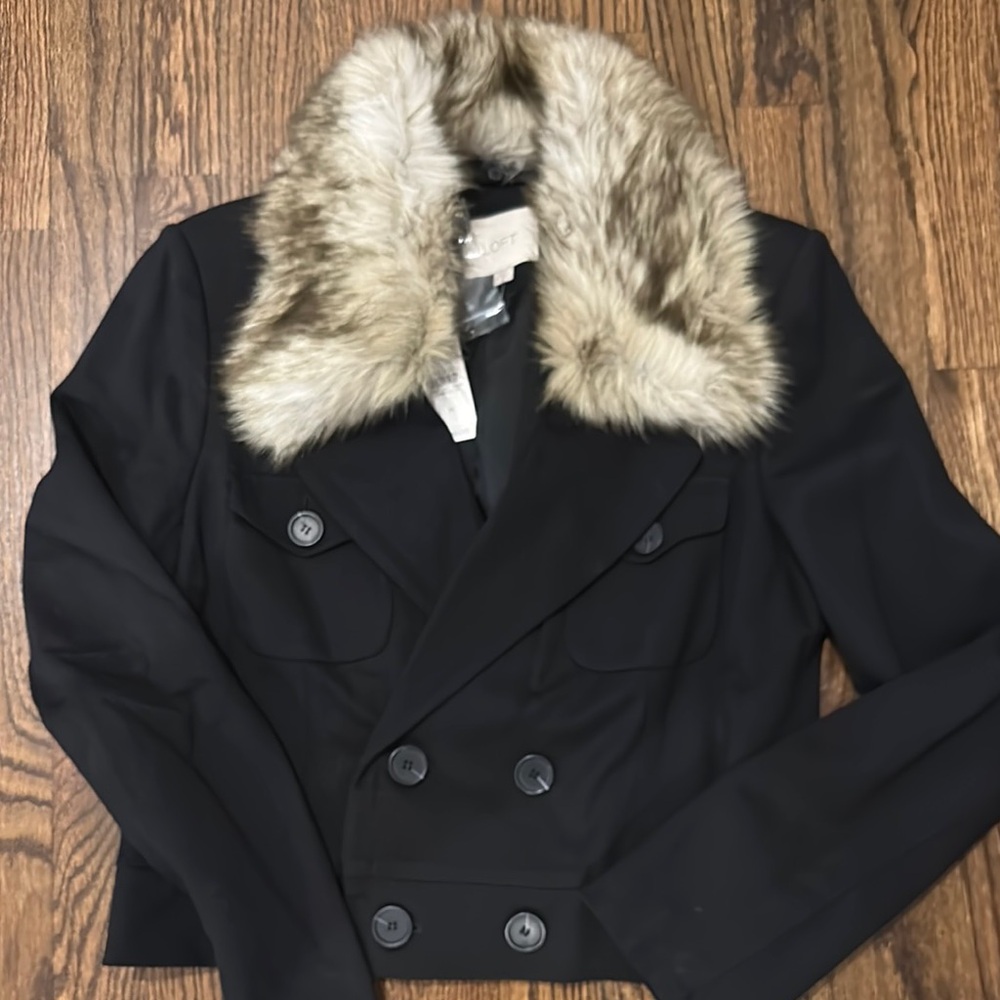LOFT Black and Cream Blazer with Plush Faux Fur Collar SIZE  M